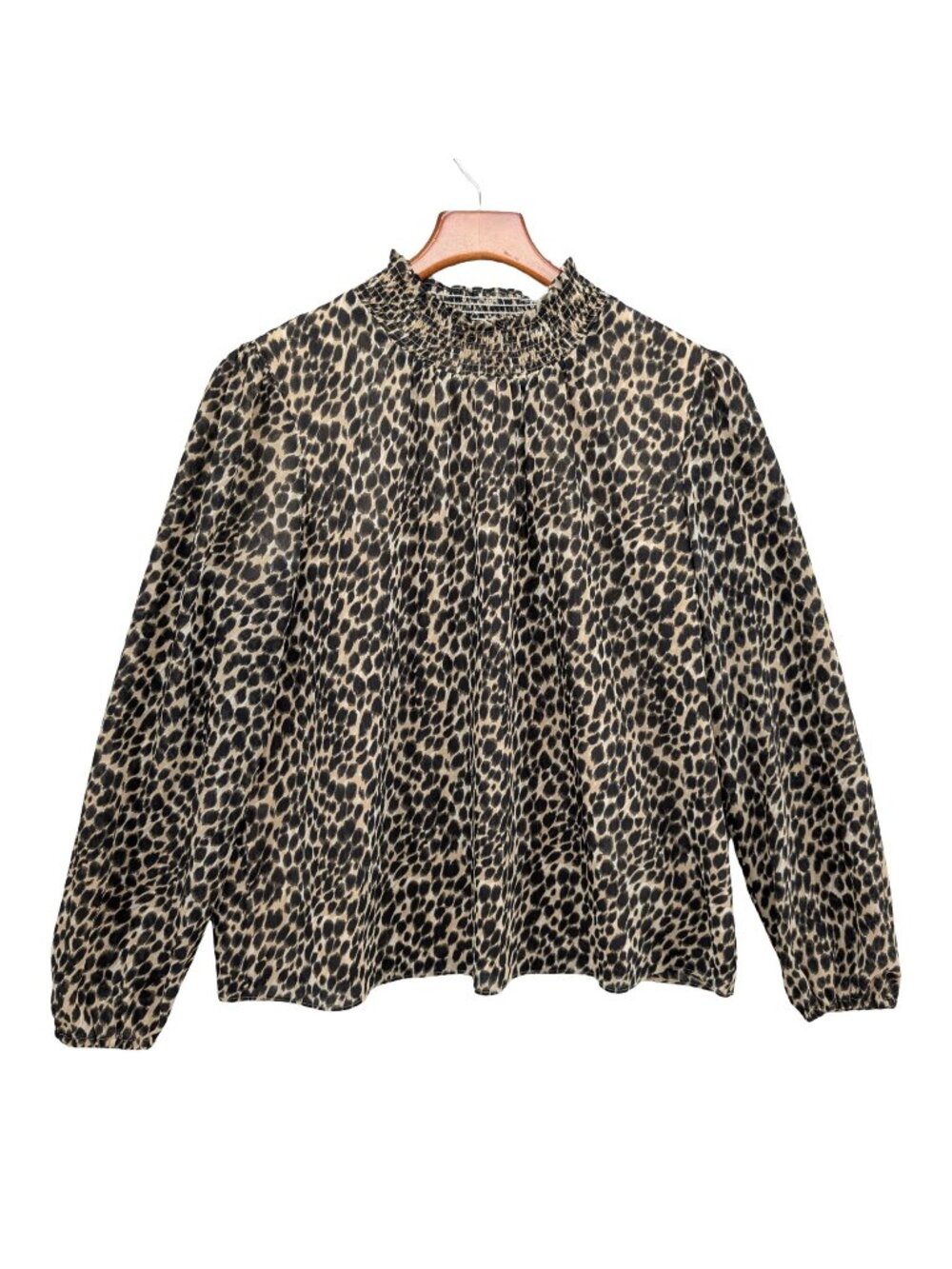 J.CREW Leopard Mockneck Top Womens Black Tan Long Sleeve Lined Blouse Size M